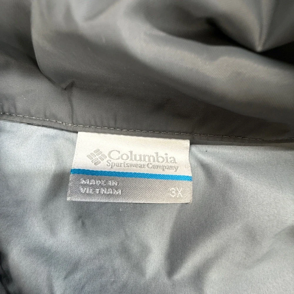 Columbia Mens 3X Windbreaker Jacket Tan Gray Hooded Full Zip Mesh Lined 0441